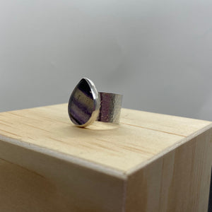 Wide Band Ring with Tear Drop Fluorite Stone