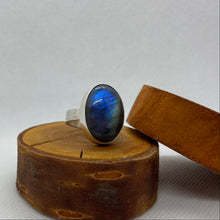 Load image into Gallery viewer, Silver Ring with Large Labradorite Stone
